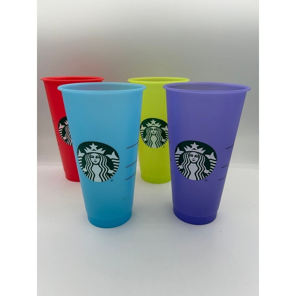Starbucks Color Changing Cold Cups Set of 4 Red Blue Green Purple 24oz No Lids
